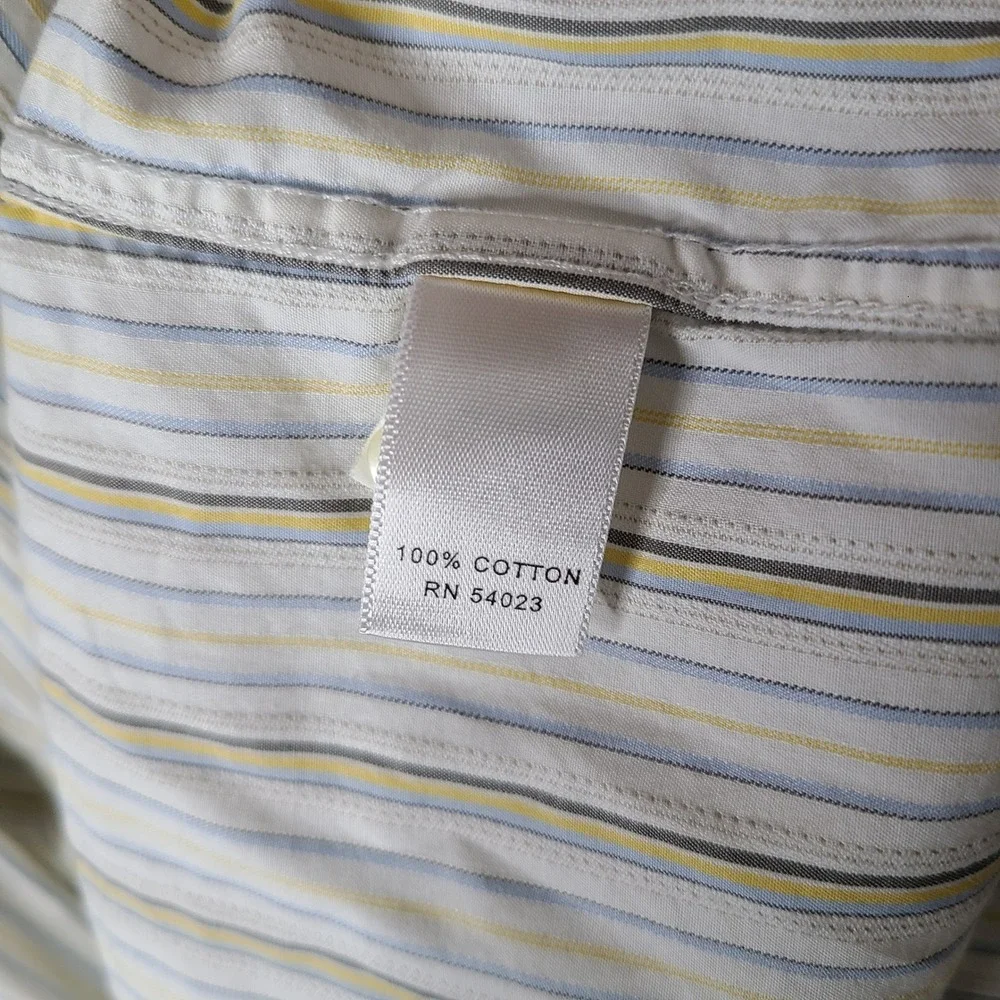 Banana Republic Shirt Men XXL Tall White Yellow Striped Fitted Button Up Cotton